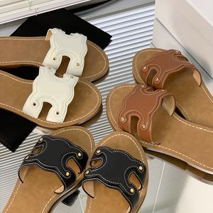 Zapatillas deslizantes para mujer, sandalias nuevas de piel de vaca Vintage, zapatos de playa para exteriores de verano, zapatillas clásicas de cuero blanco, negro y marrón para mujer