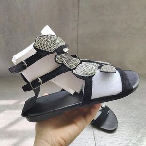 Vrouw Slippers Rhinestone Slides Sandalen Dames Dames Butterfly Schoenen Flats Vrouwelijke Sexy Mode Crystal Open Teen Enkle Rits Maat 35-43 No1