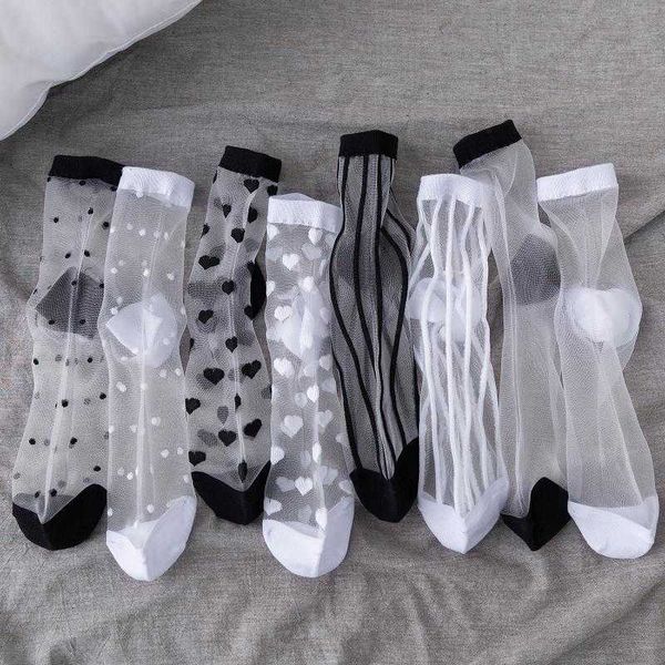 Gros Femme Chaussettes Dentelle Sexy Bas Femmes Mode Été Ultra-mince Transparent Mesh Résille Court Harajuku Casual Respirant Noir Blanc Crew