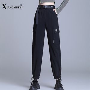 Pantalon cargo de couleur unie femme été lâche taille haute harem longueur cheville avec poches de ceinture pantalon de personnalité 210915