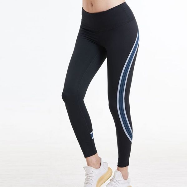 femme Sport leggings serrés gym Exercice super qualité stretch tissu Stripe épissage Cheville-Longueur Pantalon 201103