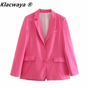 Femme printemps Blazers coton lin couleur unie poche droite Becoration manteau à simple boutonnage 210521
