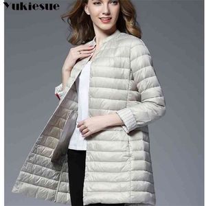 Femme printemps rembourré manteau chaud ultra léger canard doudoune longue femme pardessus mince vestes solides manteau d'hiver portable parkas 210412