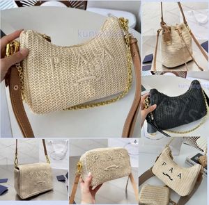 Vrouw Strawtassen Nylon Schoudertassen Hobos Handtassen Ketting Porteminplaten Crossbody Body stokbrood dame kleine bakken vrouwelijke natuurlijke kleur