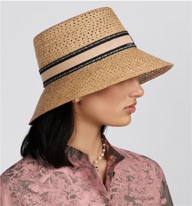 Vrouw Stro Emmer Hoed Designer Cap Ingericht Platte Strand Hoeden Vrouwen Caps Borduurstijl Zomer TOP