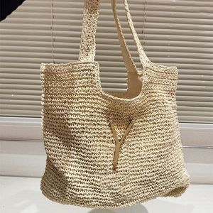 Vrouw Straw Schoudertassen Raffia Designer Bag Handtas Luxe strand Tote Tassen Letters Large Capaciteit 5A 2024