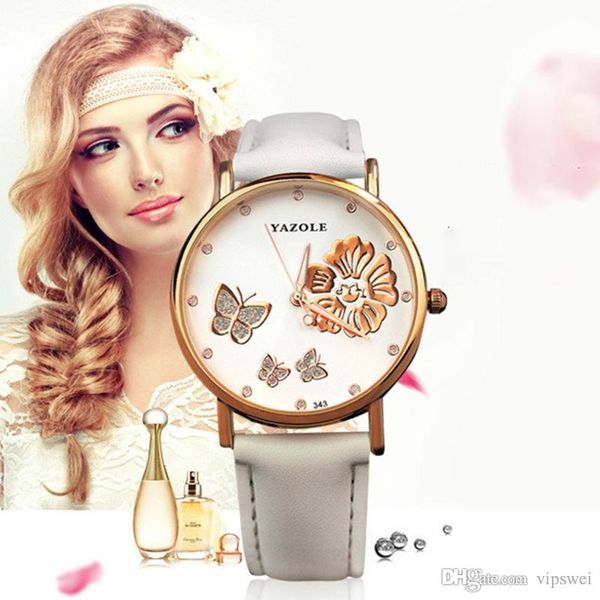 Femme Student Mode Montre Simple Lady Quartz Montre-Bracelet Robe de fille Montres Fleurs et papillons cadran Cadeau d'original