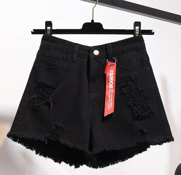 Pantalones cortos vaqueros de cintura alta de verano para mujer, pantalones cortos holgados de talla grande 5xl con agujeros y borlas Harajuku, pantalones vaqueros sexis cortos para chica de primavera