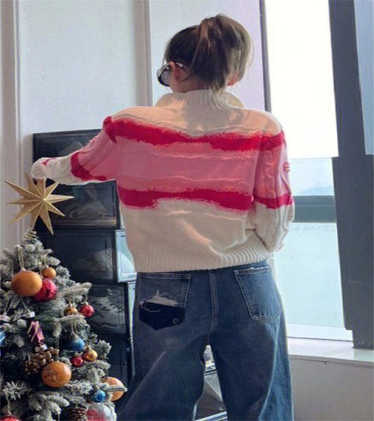 Chandails femme col rond pulls à rayures tricot lettre tricoté à manches longues Cardigan mode tricots de style décontracté chemises BV866