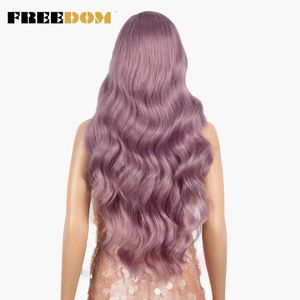 Vrouw Synthetische Lace Pruik 28 inch Paars Bruin Lange Losse Body Wave Synthetische Pruiken Voor Zwarte Vrouwen Hoge Temperatuur Fiber 230524