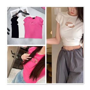 vrouw t-shirt designer t-shirt mode vrouwen korte mouw hol sexy slim fit show dunne navel t-shirt zomer tee shirt roze katoen veelzijdige casual tees