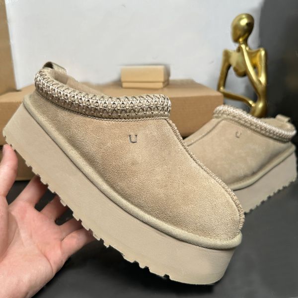 Femme Tasman Pantoufles Tazz graines de moutarde Designer Châtaigne Fourrure Diapositives En Peau De Mouton Classique Ultra Mini Plateforme Botte Hiver Femmes Hommes Chaussures À Enfiler En Daim Supérieur Laine Automne