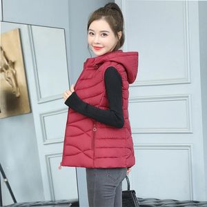 Femme gilet automne hiver chaud vers le bas coton gilets femme épais amovible à capuche gilet femmes sans manches veste manteau 240117