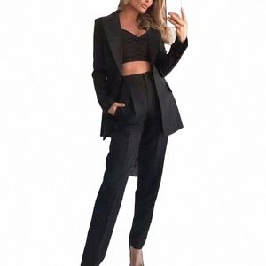 Vrouw Vintage Zwarte Slim Fit Blazer 3 Stuks Pak Herfst Elegante Vrouwelijke Effen Bijpassende Sets V-hals Casual Kantoor Driedelige Set R9KW #