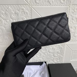 Femme Portefeuille Zipper Porte-Monnaie De Luxe Designer Embrayage En Peau De Mouton Long Passeport Sac Caviar Clé Cas Véritable Grille En Cuir Modèle Cow272c