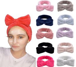 Vrouw wassen gezicht haarband vaste kleur boog hoofdband douche bowknot tulband koraal fleece hoof wrap spa make -up hoofdbanden haar accesso8706696