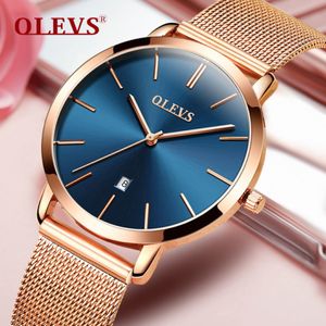 Woman Watch 2018 Brand Luxe Women Rose Gold roestvrijstalen horloges Auto date ultradunne kwarts pols horloge dames kijken blauw y190624 205d