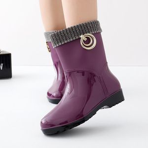 Vrouw WatrProof Rain Boots Women Herfst Winter Warm pluche Rainboots Damesschoenen Dames Vrouwelijke enkellaarzen Fashion Shoes1