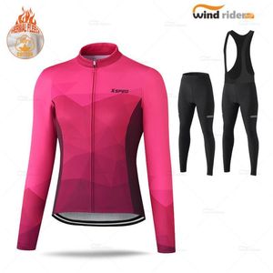 Vrouw winter lange mouw fietsentrui set thermische fleece kleding training uniform mode simplicity houd warm pak1