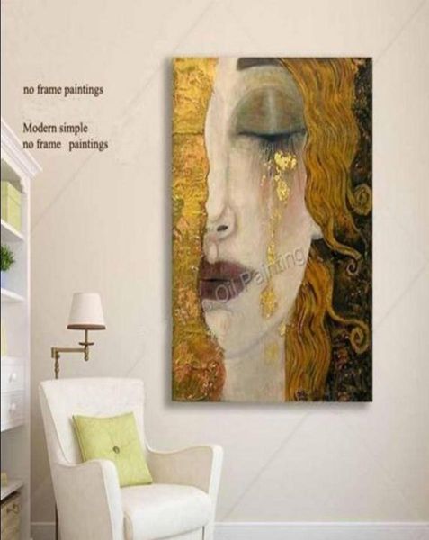 Retrato de mujer con lágrimas de oro, decoración de pared moderna pintada a mano, arte abstracto, pintura al óleo sobre lienzo, varios tamaños disponibles meii9021793