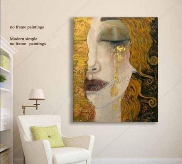 Mujer con lágrimas de oro retrato pintado a mano decoración de pared moderna arte abstracto pintura al óleo sobre lienzo múltiples tamaños disponibles meii1182866