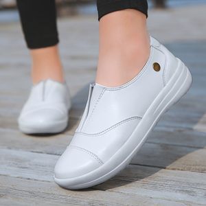 Zapatillas de deporte para mujer, mocasines planos blancos, zapatos sin cordones de cuero Pu, zapatos informales de tacón bajo, alpargatas para mujer, talla 35-42886