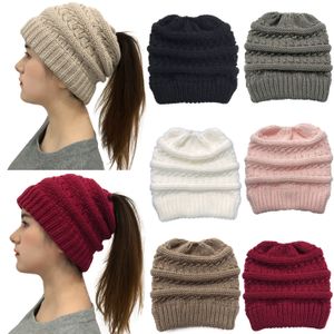 Femme laine chapeau dame hiver chaud queue de cheval bonnets tricotés chapeaux 7 couleurs maison mode adulte décontracté queue de cheval chapeau