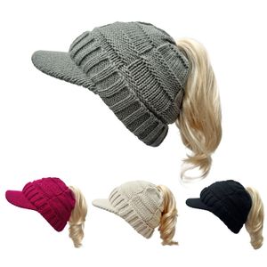 Vrouw Wollen Muts Winter Warm Paardenstaart Mutsen Gebreide Hoeden Home Fashion Volwassen Hiphop Paardenstaart Hoed Pet