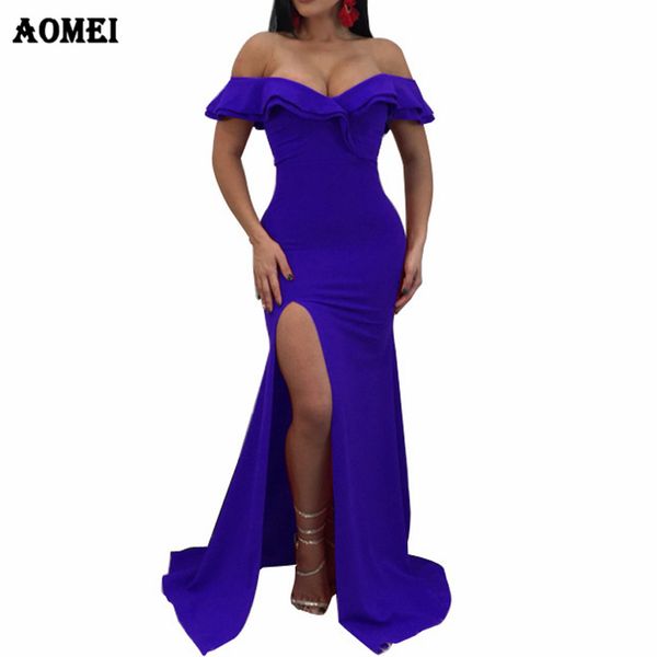 Femme Wrap Tube Robe Longue Partie Haute Fente Soirée Clubwear Mince Bleu Noir Sexy Serré Robes À La Mode Robes D'été 210416