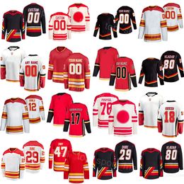 Femme jeunesse Hockey 17 Yegor Sharangovich Jersey 47 Connor Zary 29 Dillon Dube 18 AJ Greer 80 Dan Vladar 12 Jarome Iginla 76 Martin Pospisil Team Black Red White