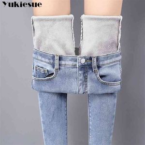 Womans kasjmier warme jeans voor vrouwen hoge taille jeans vrouw vrouwelijke winter dikke jeans denim potlood broek Jean femme mujer 210519