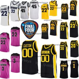 Womans Iowa Hawkeyes 2024 Final Four 22 Caitlin Clark Women College Basketball Jerseys 45 Hannah Stualke 20 Kate Main 3 Sydney Affolter 1 Molly Davis Lady