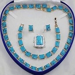 Damessieraden Een natuurlijke turquoise ketting, armband, ring, oorbelset