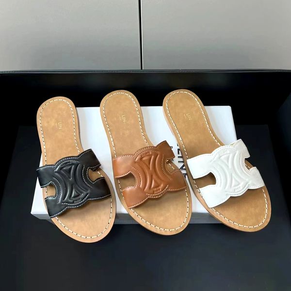 Mujer Zapatillas Sandalia Celiny Triomphe Mulas Zuecos Diseñador de lujo Diapositivas Chanclas Piscina Tacón plano Sliders al aire libre Viajes para hombre Zapatos casuales Sandalia de playa de verano