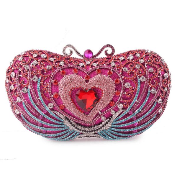 Wome Forma de corazón Bolso de embrague de cristal Bolsos de noche Estuche rígido Cóctel de boda Brida Metal Minaudiere Bolsos Mujer Bolsas de regalo 240223