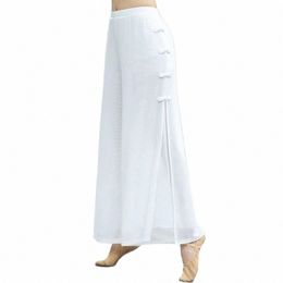 Womem Dance Practice Vêtements Costume de danse du ventre Pantalon de danse chinoise Lady Lg Pantalon Noir Blanc Pantalon fendu Dancewear g15k #