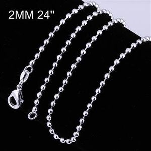 Cadenas de bolas de 2 mm para mujer 16 '' 18 '' 20 '' 22 '' 24 '' Collares de dijes de ajuste largo corto Plata de ley 925 c002