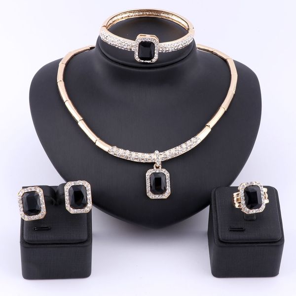 Femme Crystal Bijoux Ensemble Gold Couleur Partie Black Gem Pierre De Mariage Garde-cadeau Costume Bridal Costume African Beads Bijoux