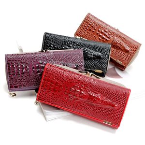 Portefeuilles en cuir véritable pour femmes, pochette longue en relief Crocodile, porte-carte de crédit, portefeuille assistant RFID