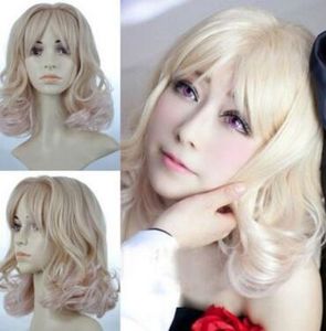 Femme fille mignon moyen blond mixte bouclés cheveux ondulés perruque Anime Cosplay fête