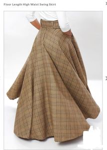 Dames lange rok plus size plaid geruite tartan lente zomer hoge taille katoen maxi swing elegante rok 2018