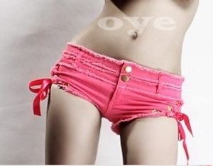 Dames nieuwe sexy mode lage taille dansclub prestaties veter bandage denim jeans effen kleur shorts plus maat SML