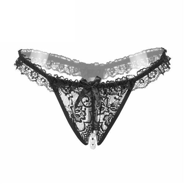 Tanga para mujer, tangas sexys, Bikini de encaje, ropa interior transparente, lencería erótica femenina, tanga con perlas, bragas para sexo