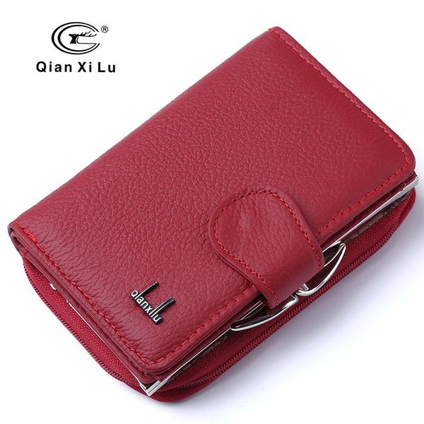 Portefeuilles courts pour femmes avec petite poche et fermeture à loquet pour dames Pochette en cuir véritable Poche à glissière Mini sac à main Belle et nouvelle! Meilleurs cadeaux