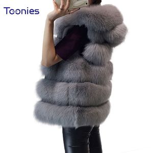 Damesvest Hooded Cap Bont 2017 Mode Luxe Dikke Warme Vest Faux Haar Donsjack Jas Effen Kleur Bont Vesten Vrouwen Jassen