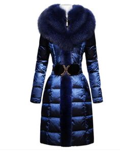 Dames Winter Natural Fox Fur Hooded Collar Patchwork Konijnenbont Witte eendendons Gewaagd Medium Lange Parka met Belt Coat Plus Size 4XL