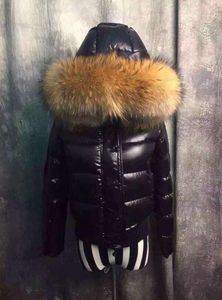 Manteau à capuche en vraie fourrure de raton laveur pour femme, veste épaisse et chaude, courte et Slim, parka imperméable, noir/rouge, 100%