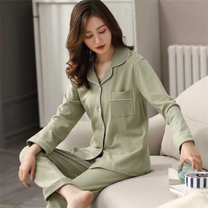 Femmes 100% coton pyjamas printemps vert vêtements de nuit dames Dormir Pijamas Mujer chambre à coucher vêtements de maison pur coton pyjamas Femme PJ 211112