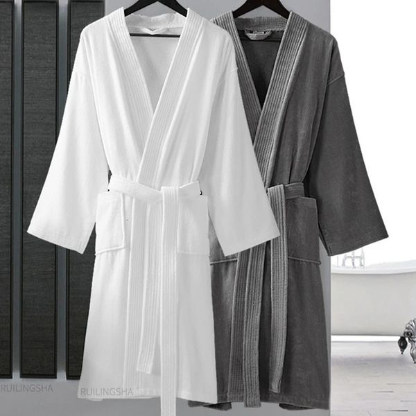 Femmes 100% coton Terry peignoir grande taille sucer serviette d'eau peignoir Kimono robe de chambre hiver été hommes gaufre vêtements de nuit 240109