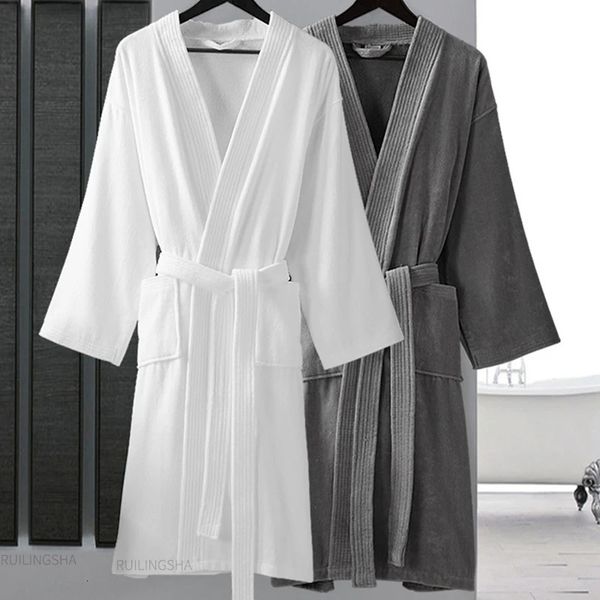 Femmes 100% coton Terry peignoir grande taille sucer serviette d'eau peignoir Kimono robe de chambre hiver été hommes gaufre vêtements de nuit 240110